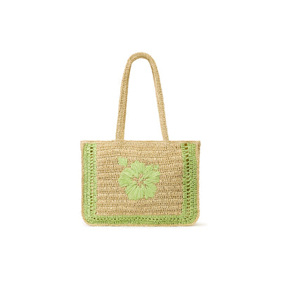 Sac fourre-tout en paille Hibiscus - Pin Citron vert