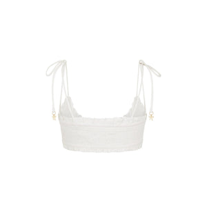 Ruffle Shirred Tie Crop - White