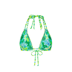 Beaded Lace Stitch Halter Bikini Top - Neon Splice