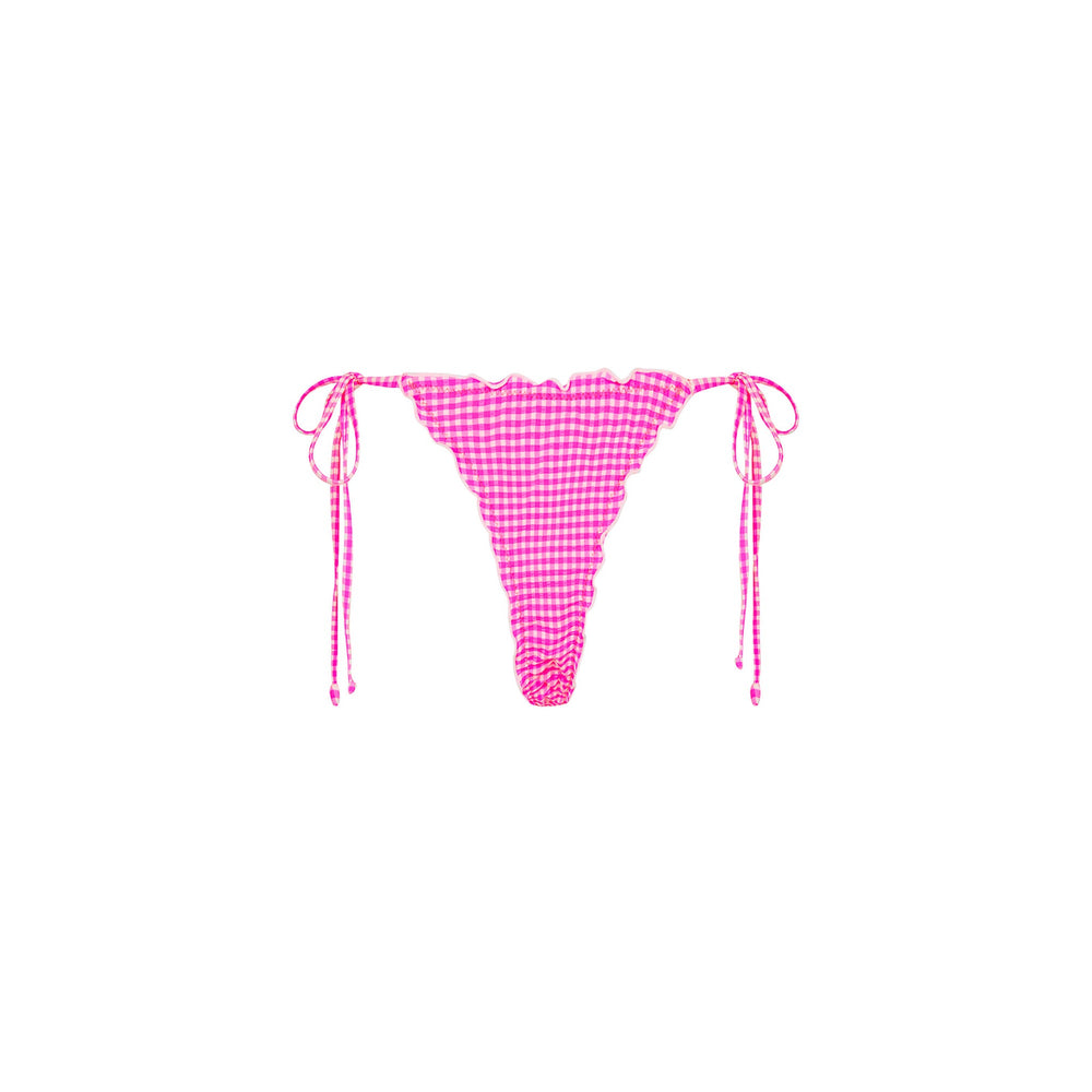 Lettuce Edge Thong Tie Bikini Bottom - Pink Diva