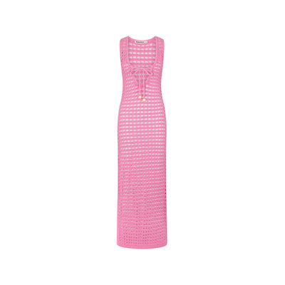 Crochet Plunge Maxi Dress - Bubblegum