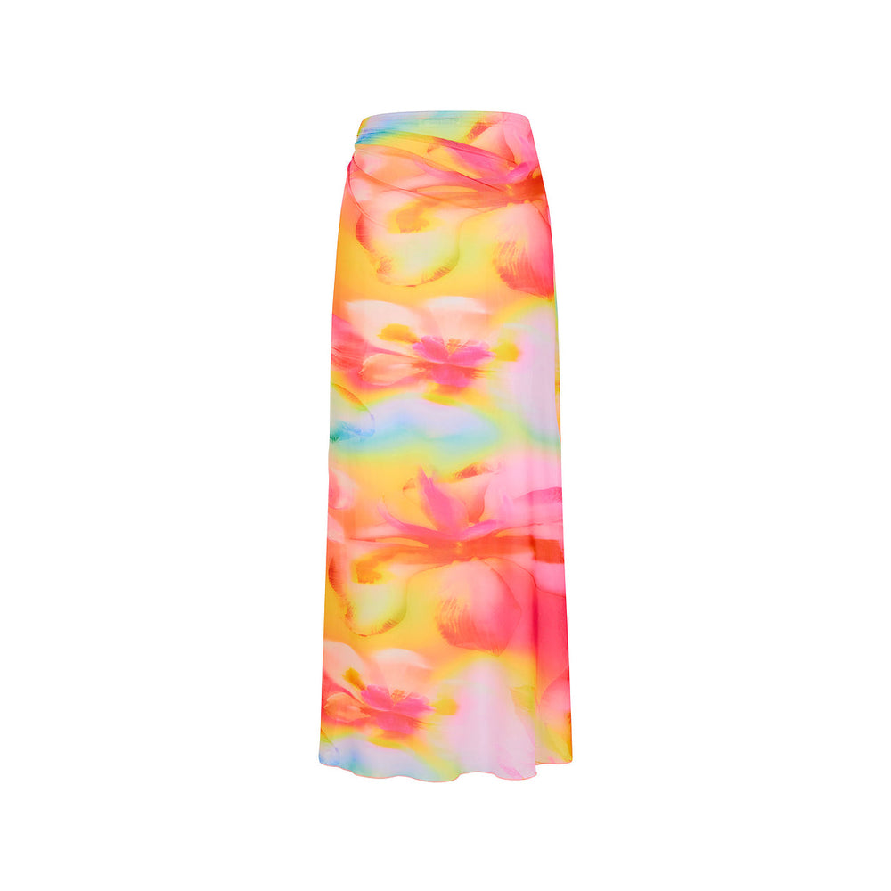 Split Mesh Maxi Skirt - Frangipani Swirl