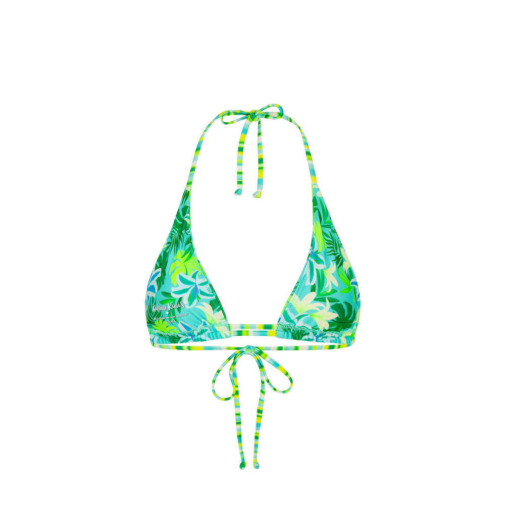 Twin Ruched Halter Bikini Top - Neon Splice