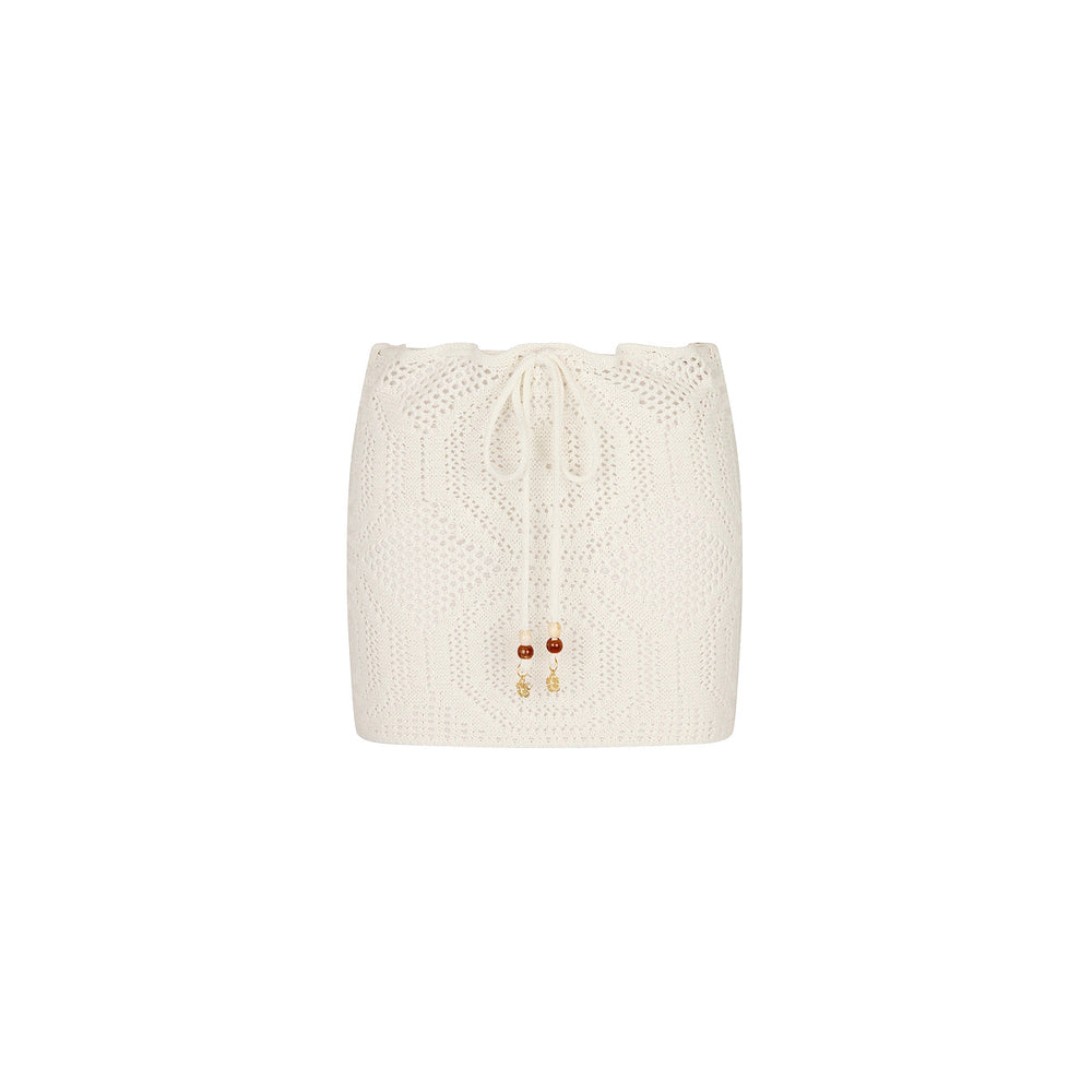 Crochet Lace Knit Mini Skirt - Whipped White