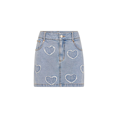 Applique Jean Mini Skirt - Starlit Denim