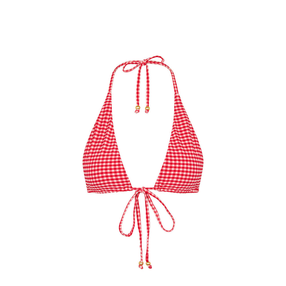 Front Tie Halter Bikini Top - Strawberry Siesta