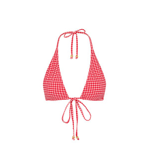 Front Tie Halter Bikini Top - Strawberry Siesta