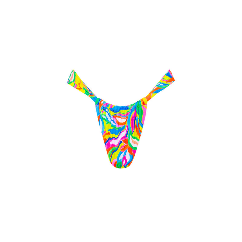 Ruched Thong Bikini Bottom - Tropical Illusion