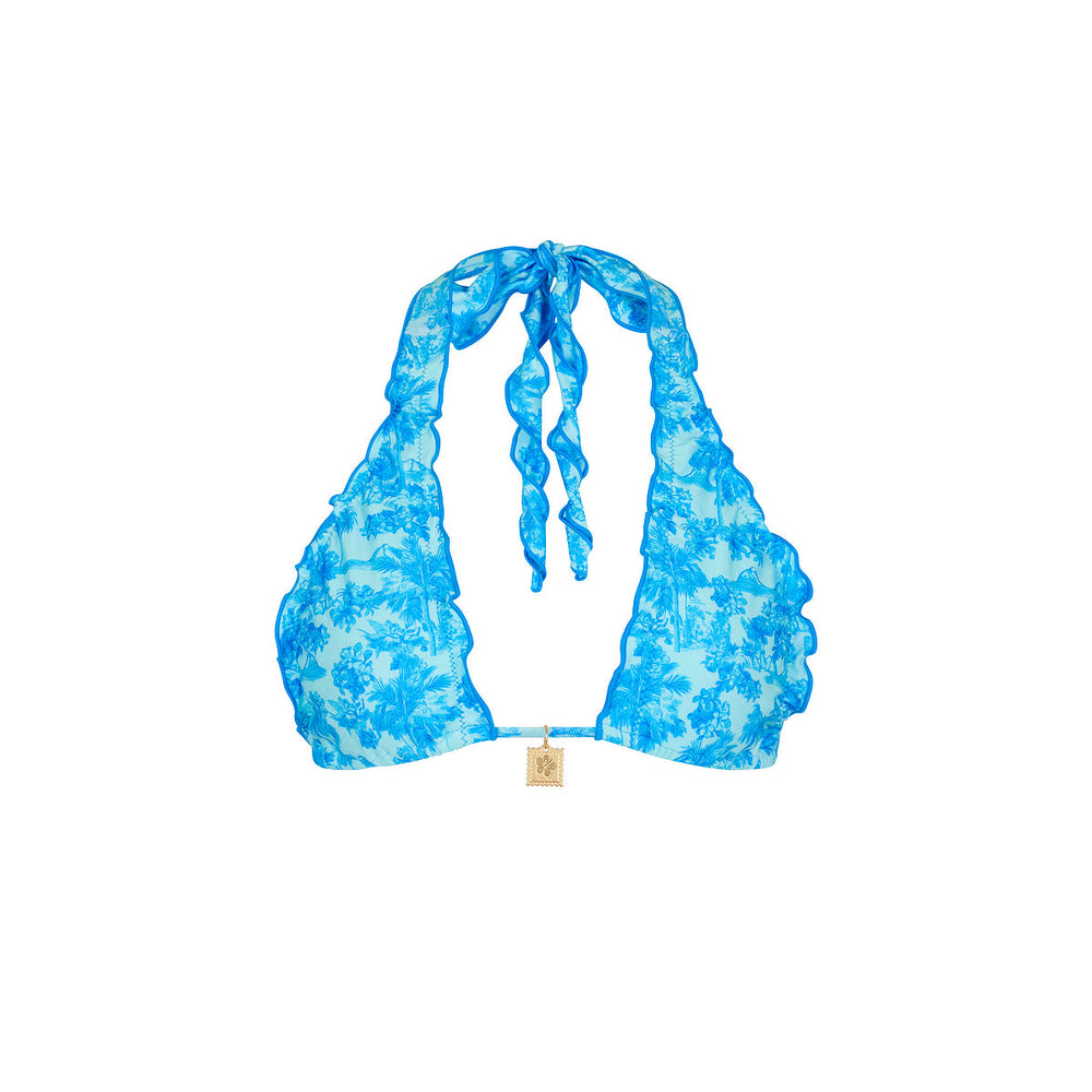 Lettuce Edge Halter Bikini Top - Ocean Paradise