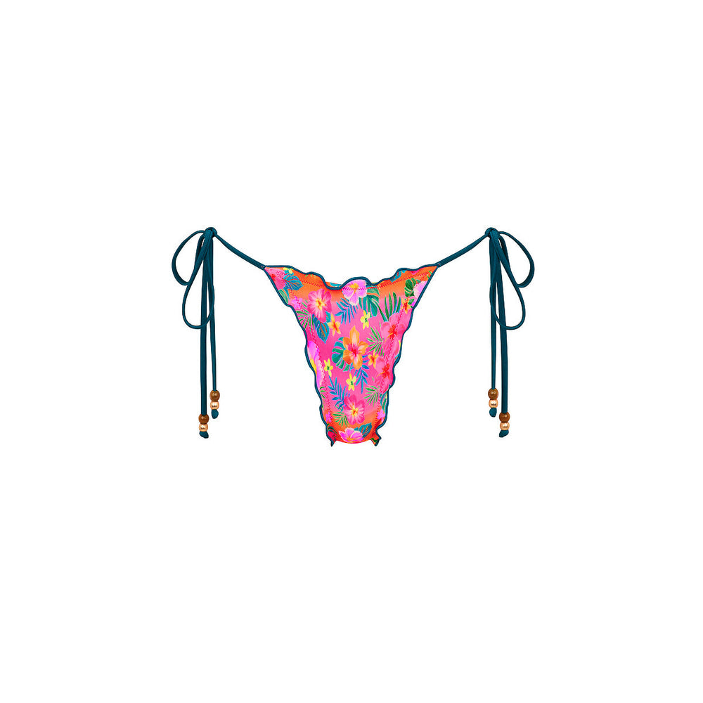Lettuce Edge Thong Tie Bikini Bottom - Summer Glow