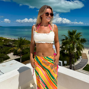 Ruffle Shirred Tie Crop - White