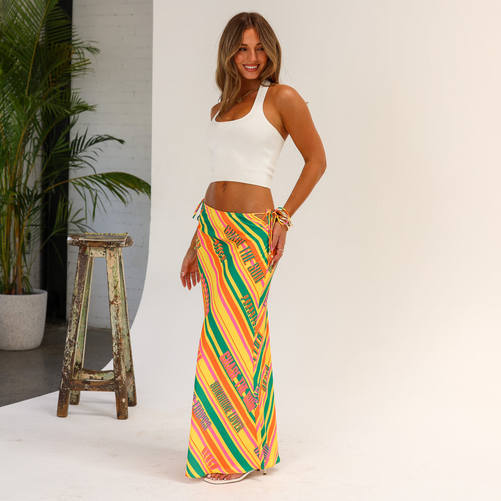 Satin Tie Side Maxi Skirt - Sunshine Lover