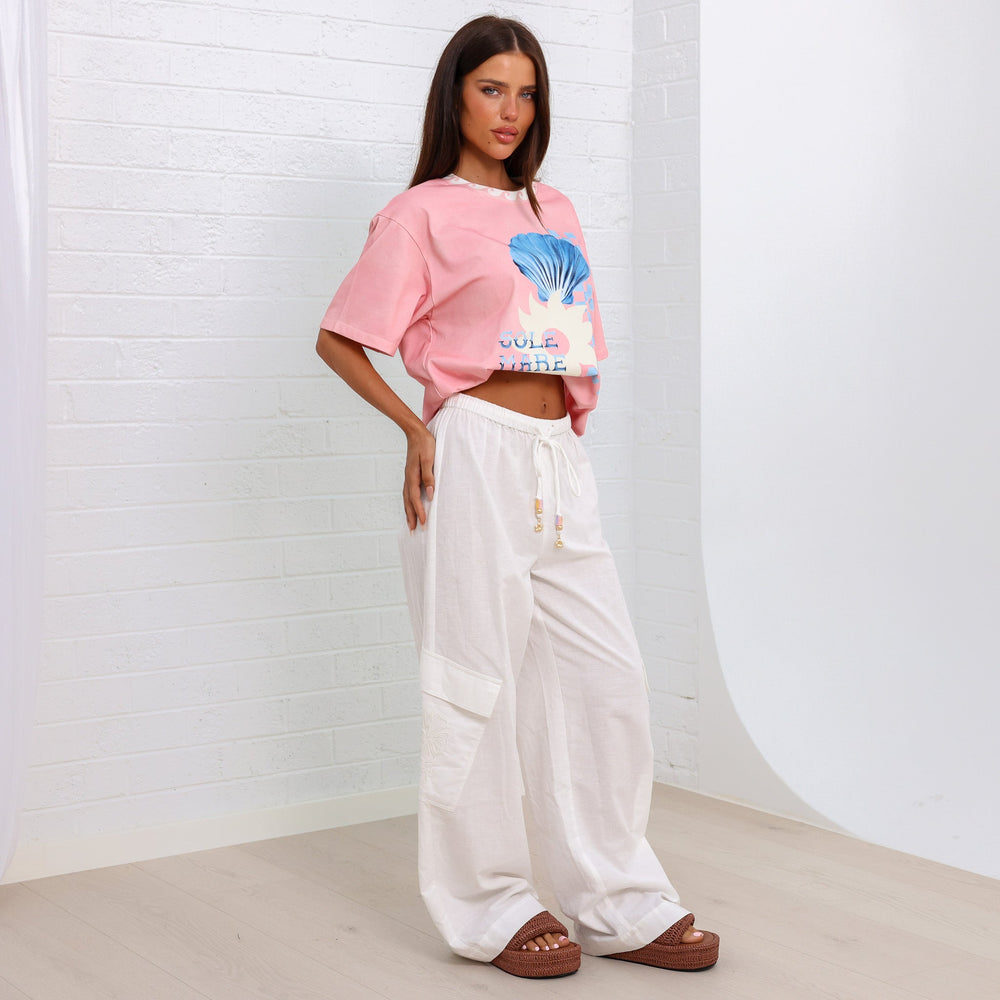 Pantalon cargo Sun Signs - Blanc crème