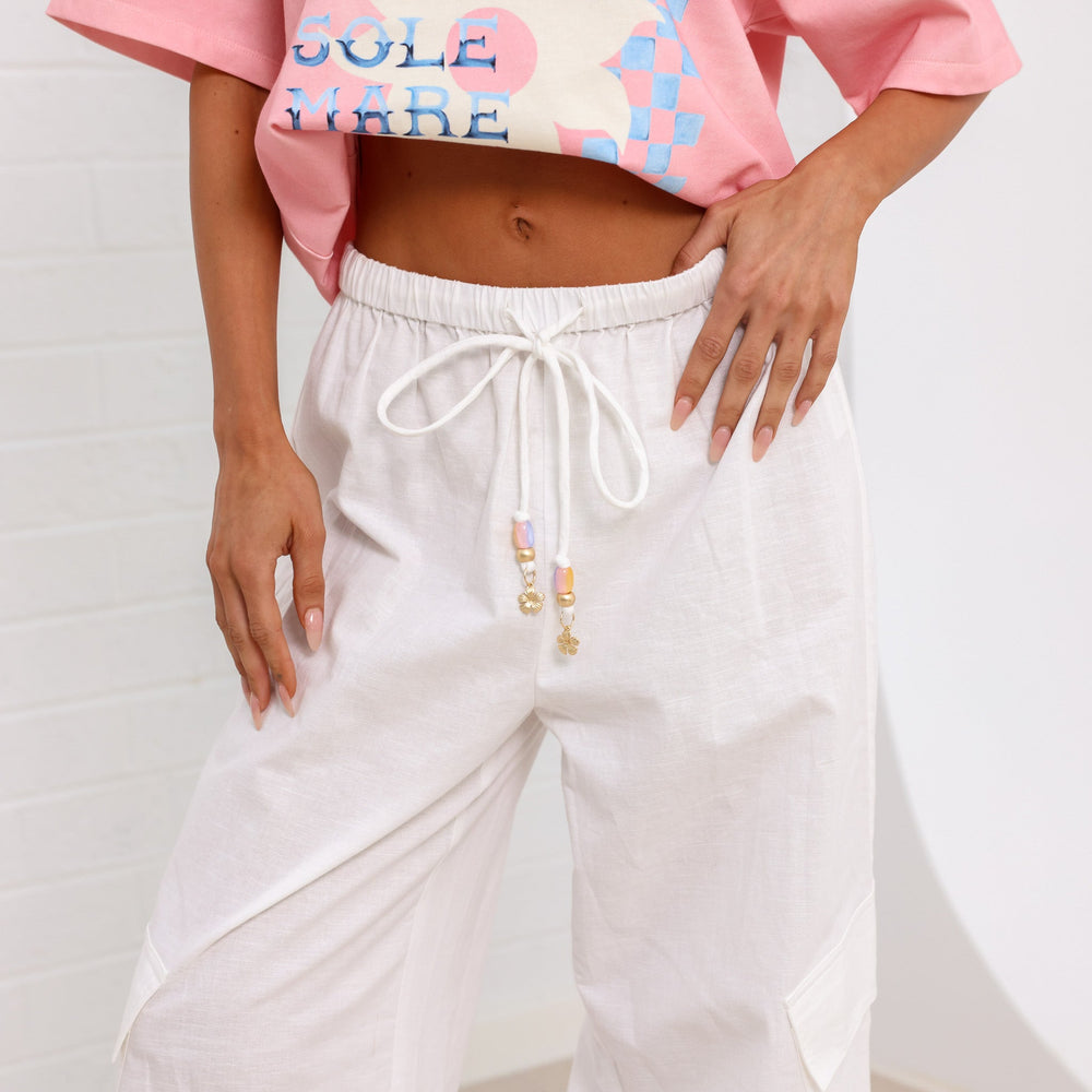 Pantalon cargo Sun Signs - Blanc crème