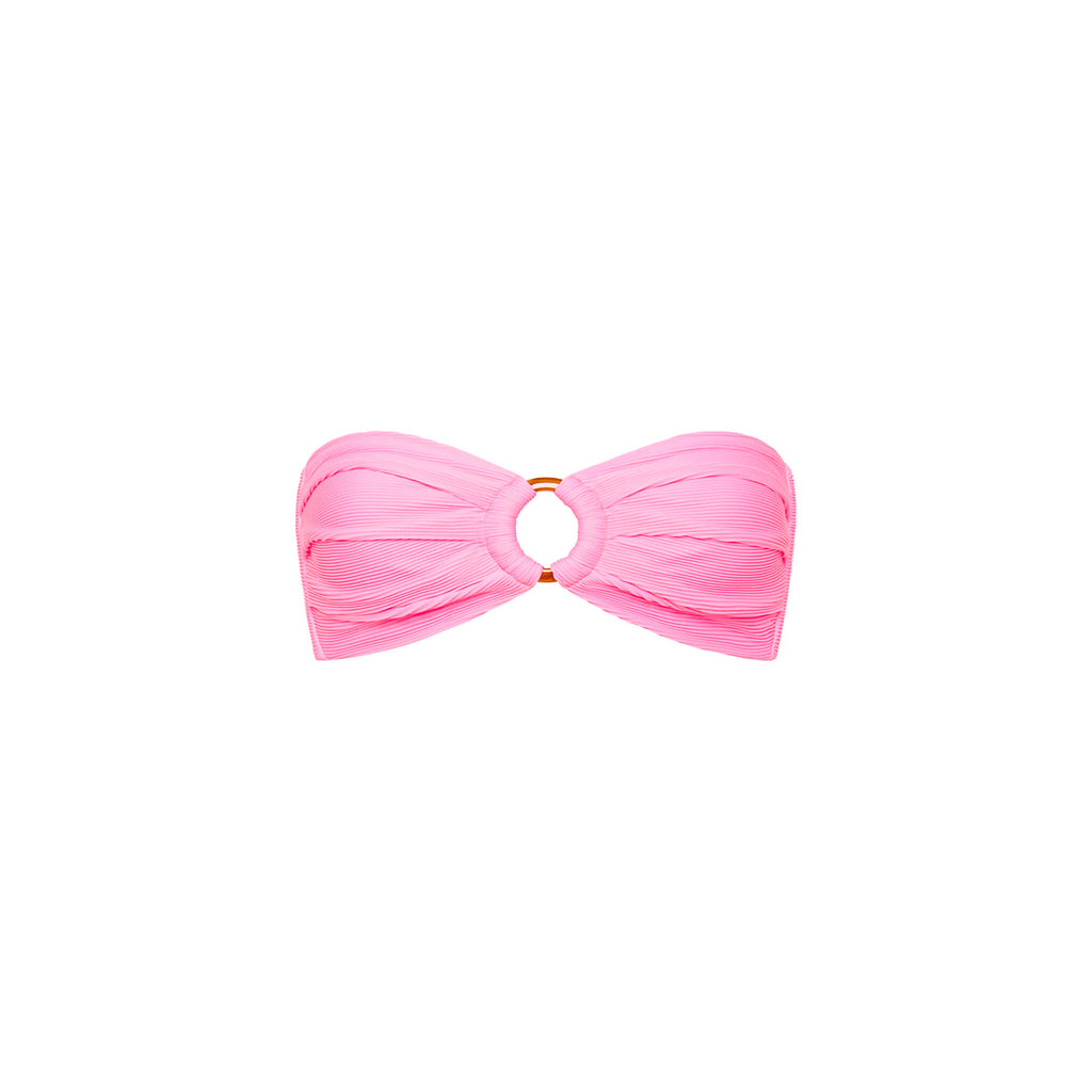 Strapless Bandeau Bikini Top - Taffy Pink Ribbed