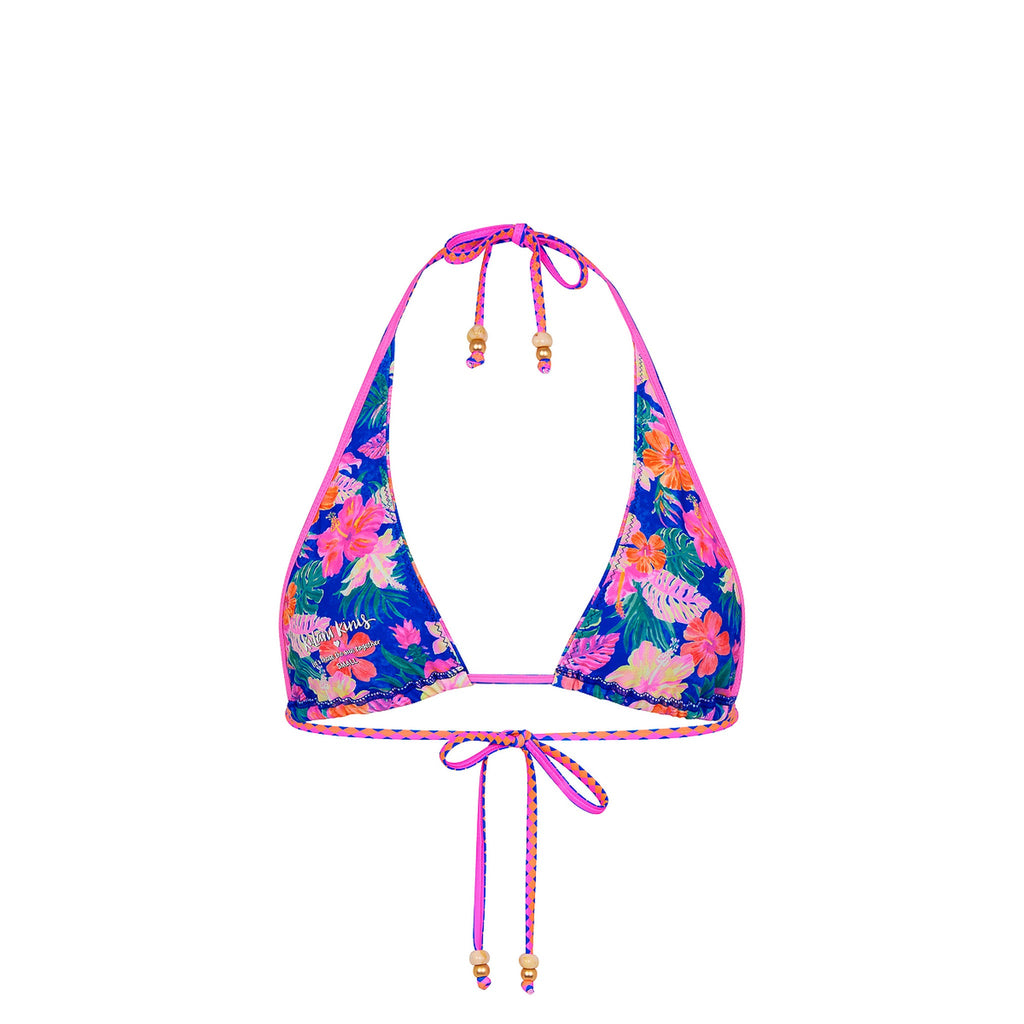 Bind Tie Halter Bikini Top - Electric Palms