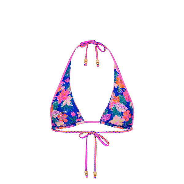Bind Tie Halter Bikini Top - Electric Palms