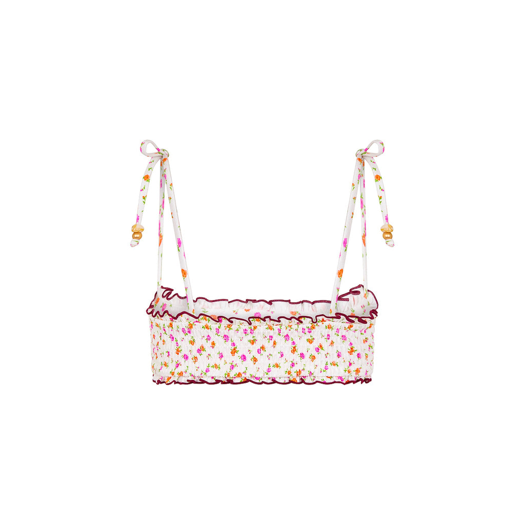 Shirred Crop Tie Bikini Top - Rosie Posie