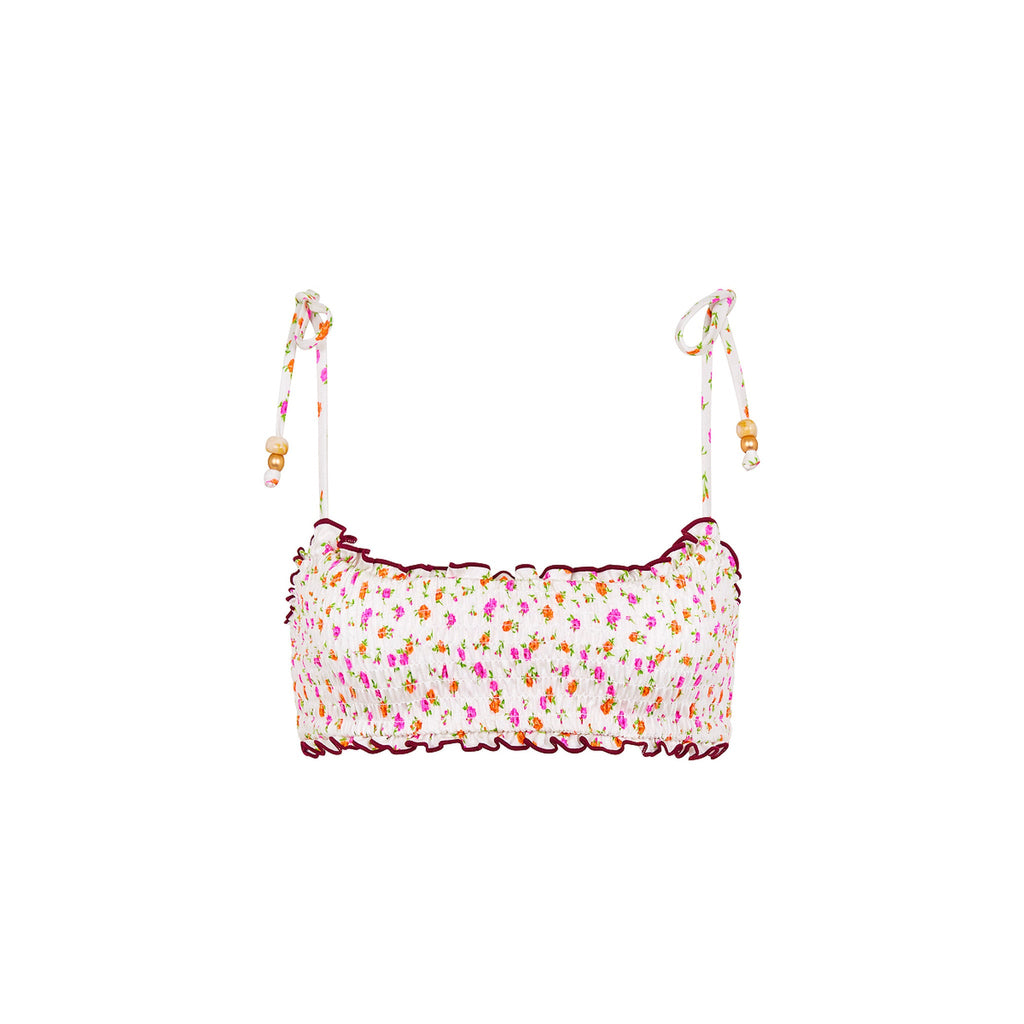 Shirred Crop Tie Bikini Top - Rosie Posie