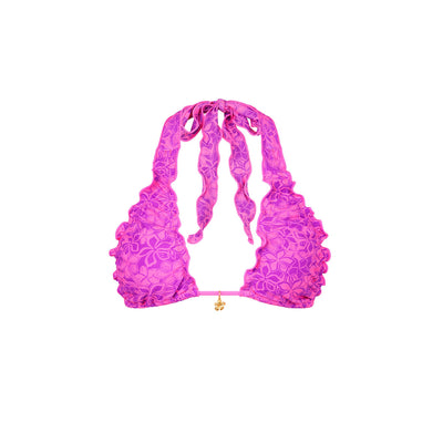 Lettuce Edge Halter Bikini Top - Bubble Berry
