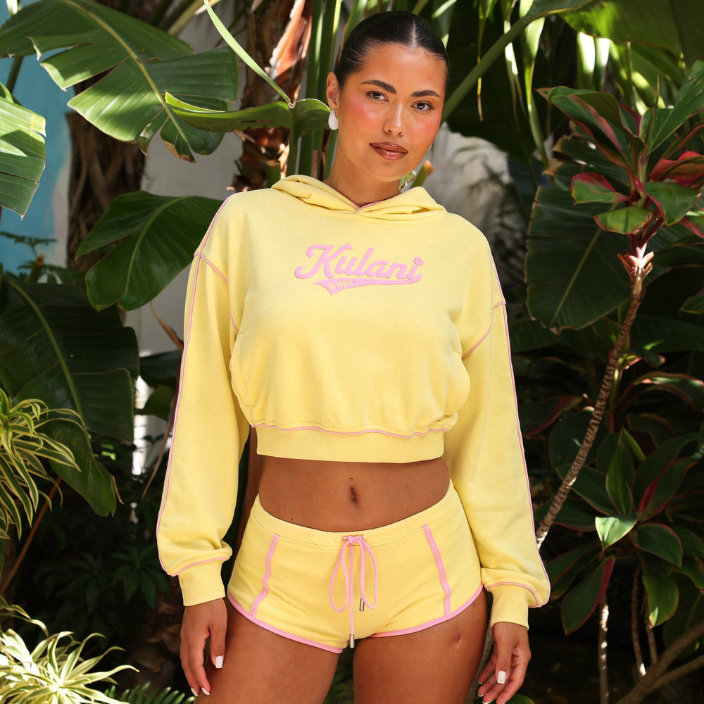 Puff Paint Cropped Hoodie - Custard Cloud