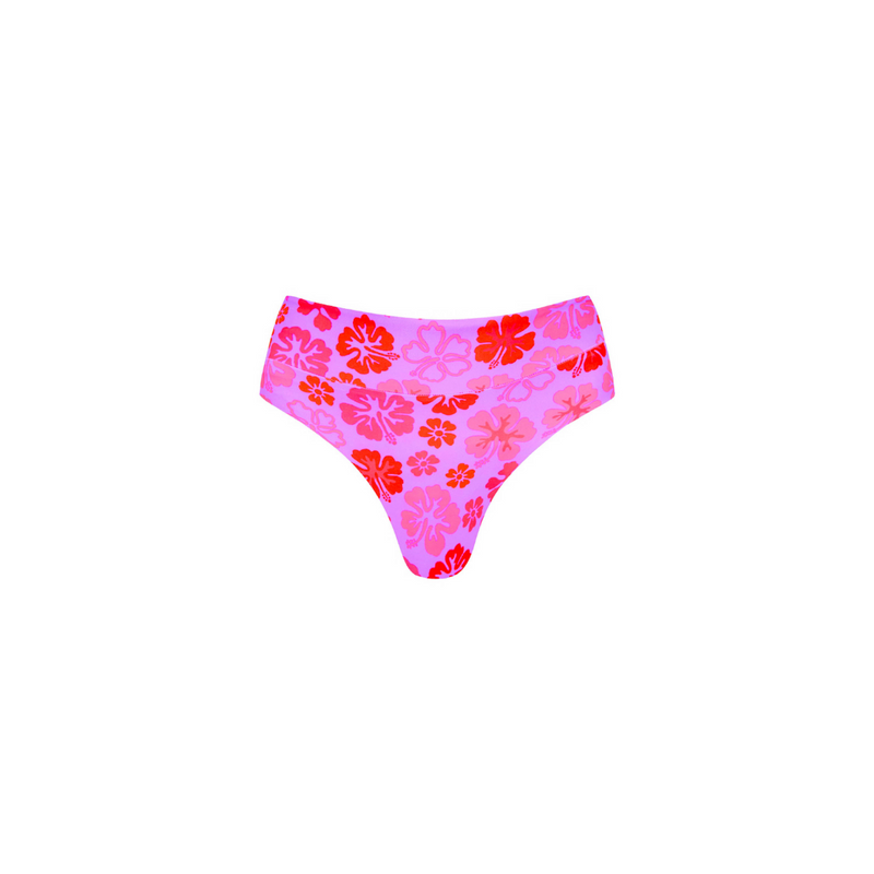High Waist Cheeky Bikini Bottom - Cherry Berry