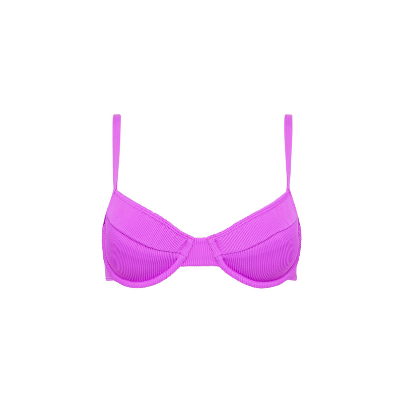 Ditzy Underwire Bra Bikini Top - Electric Violet Ribbed