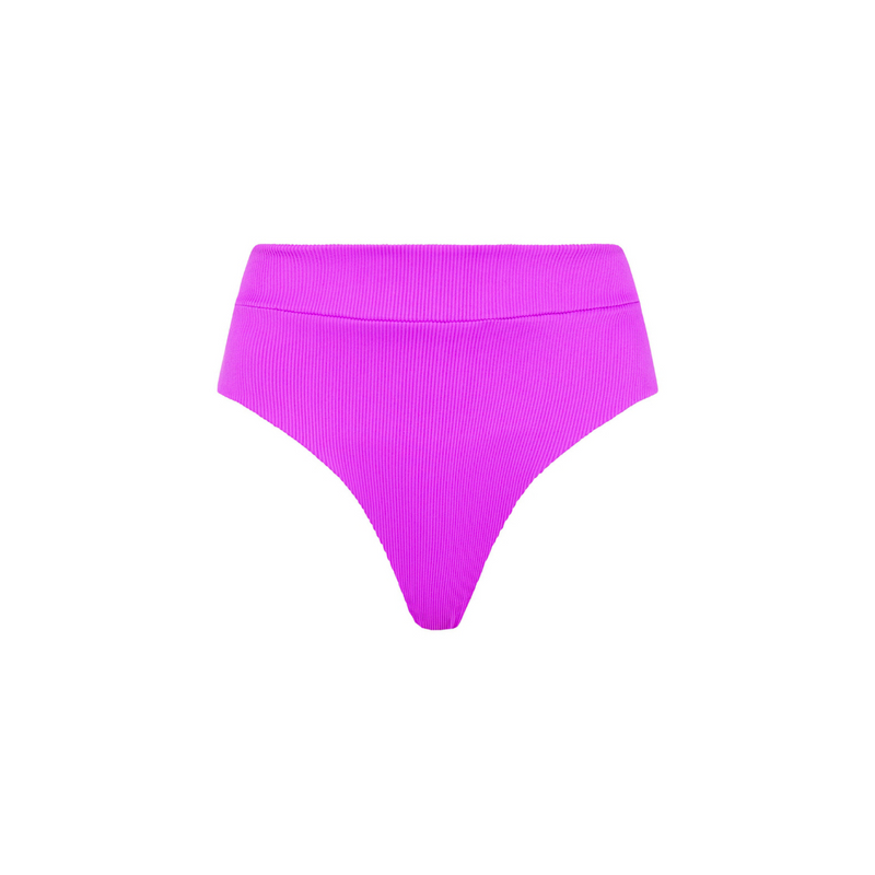 High Hip Cheeky Bikini Bottom - Electric Violet Ribbed
