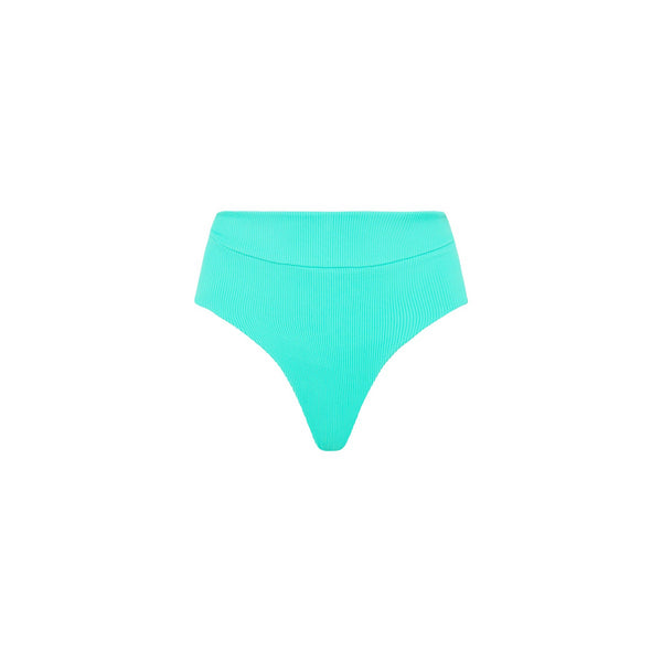 High Hip Cheeky Bikini Bottom - Aqua Ribbed