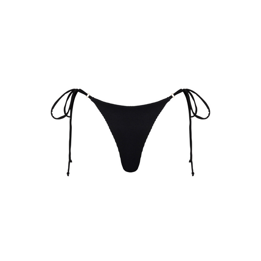 Thong Tie Side Bikini Bottom - Pitch Black Ribbed