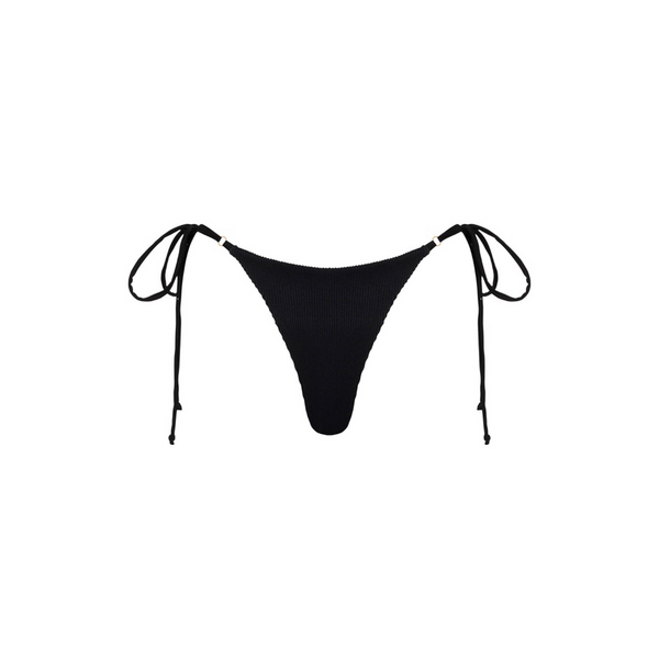 Thong Tie Side Bikini Bottom - Pitch Black Ribbed