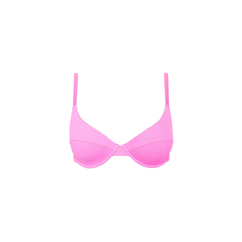 Padded Underwire Bra Bikini Top - Bubblegum Pink Ribbed
